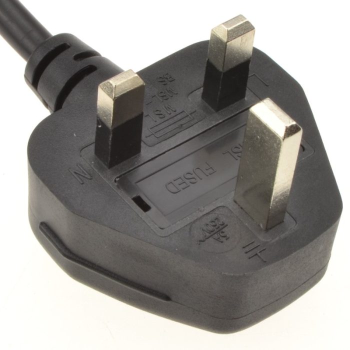 Power Cable UK Plug (5A Fused) to C13  0.75mm Lead 1m Black - Image 4