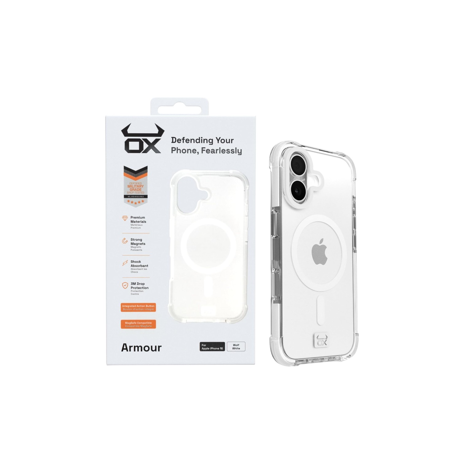 white-Photoroom (15) Ox Shield Series MagSafe Compatible Case for iPhone 16 - Wolf White - Image 1